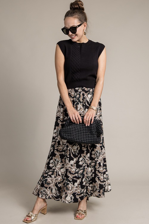 Printed Button Up Maxi Skirt, Black - 4K7A9523.jpg