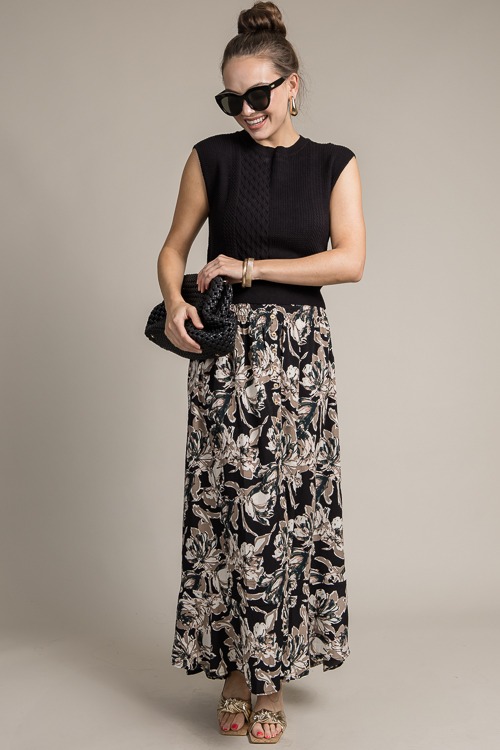 Printed Button Up Maxi Skirt, Black - 4K7A9530.jpg