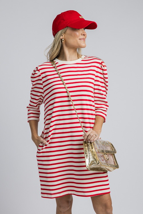 Puff Sleeve Stripe Dress, Red - 4K7A9550.jpg