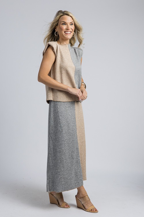 Colorblock Skirt Set, Taupe/Grey