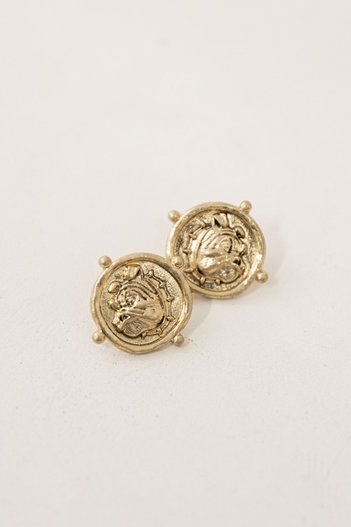 Bulldog Coin Earrings, Gold - 4K7A9604.jpg