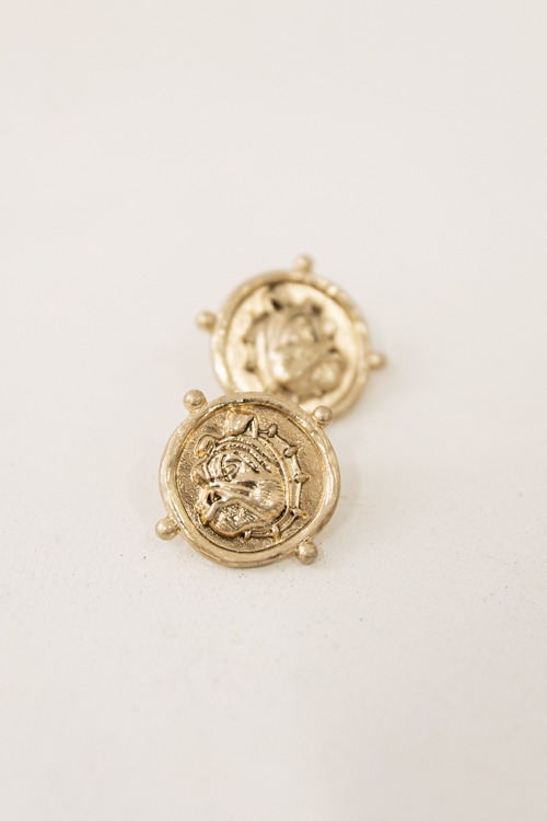 Bulldog Coin Earrings, Gold