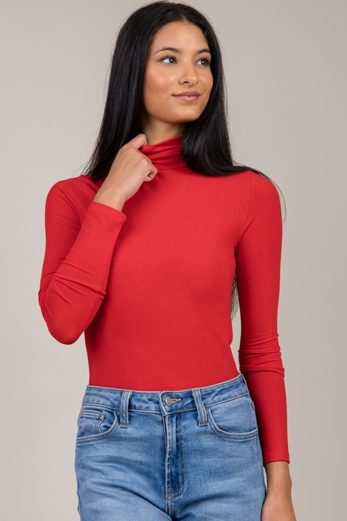 Simple Turtleneck Top, Red