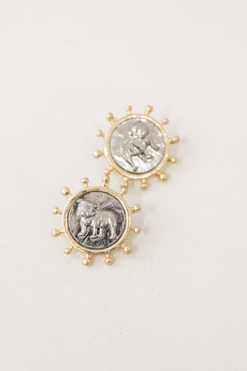Bulldog Coin Earring, Two-Tone