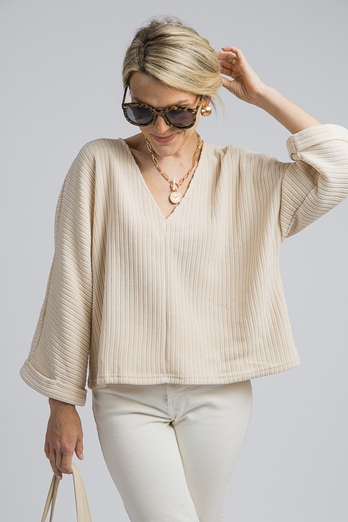 Textured Stretch Top, Cream