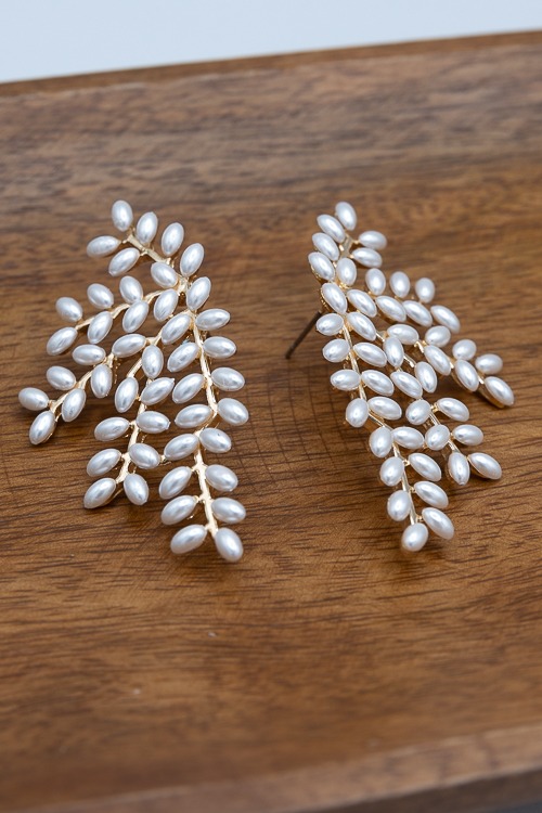Pearl Long Leaf Earrings