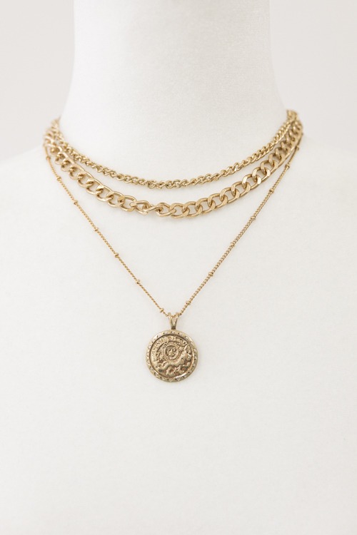 Coin & 3 Row Chain Necklace - 4K7A9692.jpg