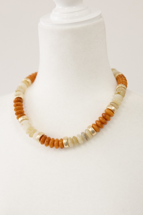 Stone & Textured Necklace, Ivory