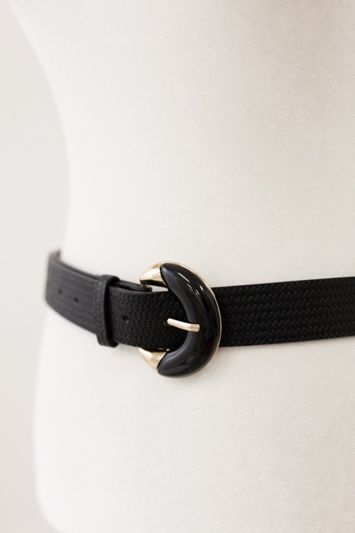 Basket Crescent Buckle Belt, Black