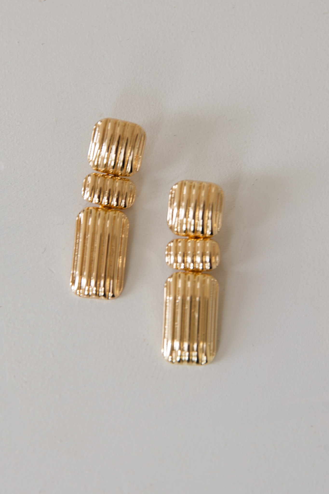 Rectangle 3 Drop Earring, Gold