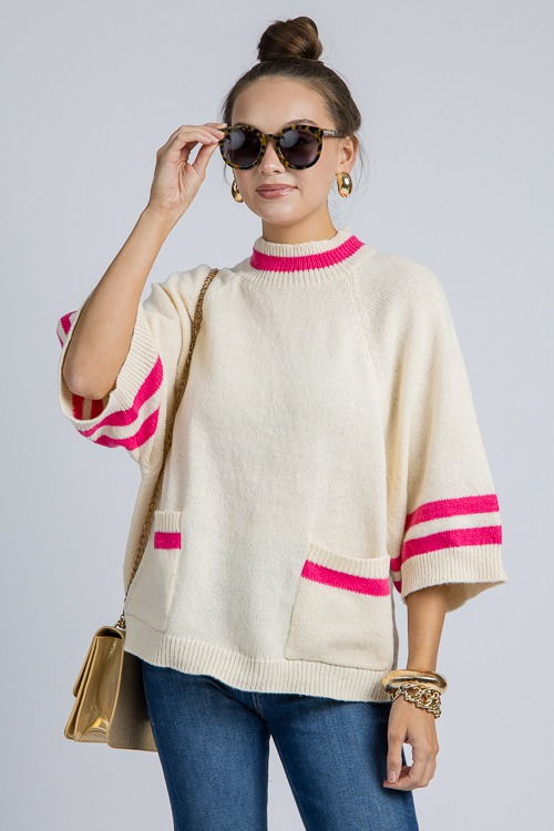 A-Game Sweater, Cream/Hot Pink