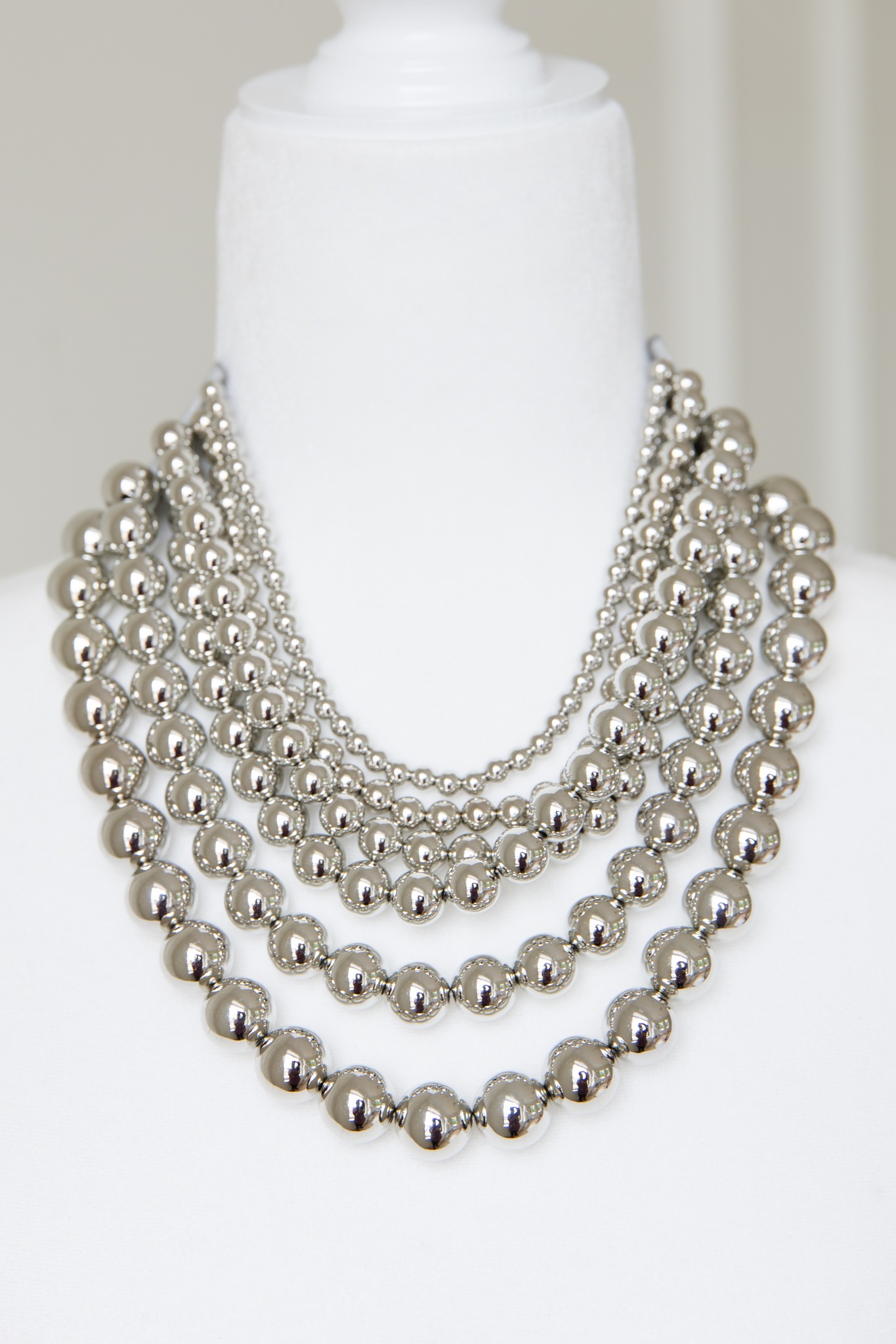 Metallic Layered Necklace, Silver