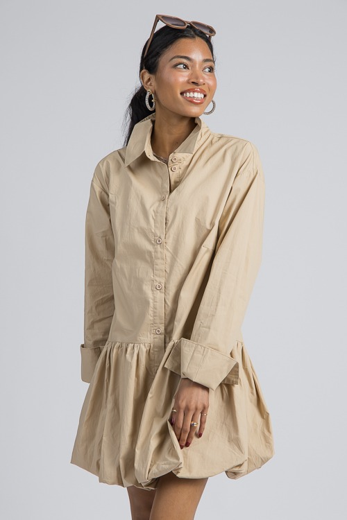 Bubble Hem Shirt Dress, Taupe