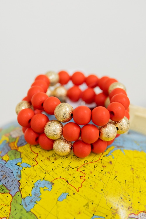 Wood & Gold Texture Bracelet, Red