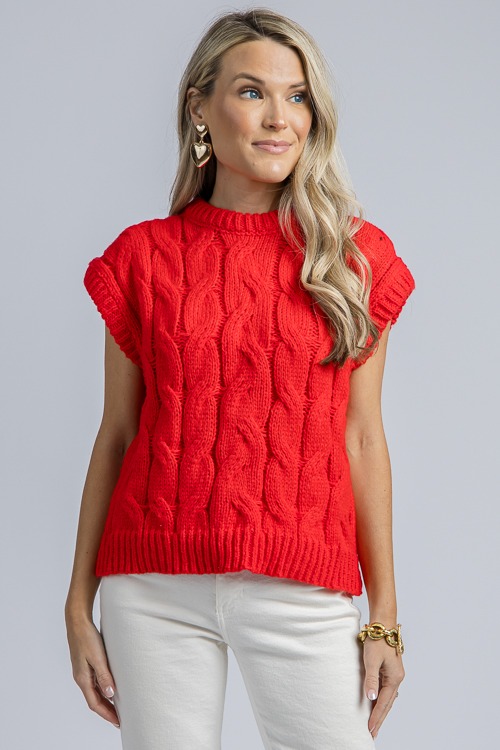 Tori Cable Sweater, Red