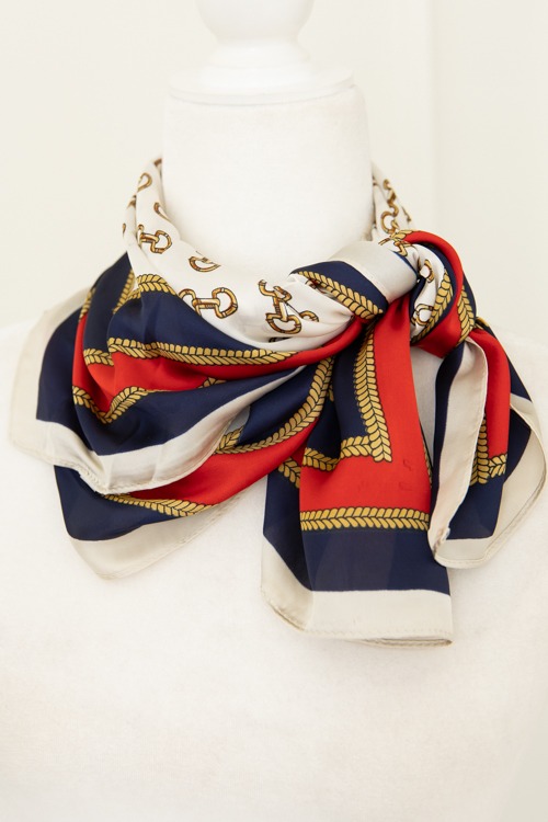 Horsebit Printed Scarf, Navy