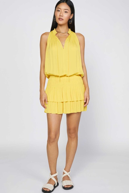 Pleated Mini Dress, Sunny Yellow