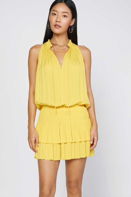 Pleated Mini Dress, Sunny Yellow