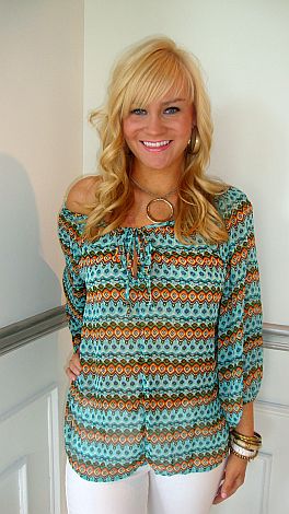 KARLIE Tribal Turq Top
