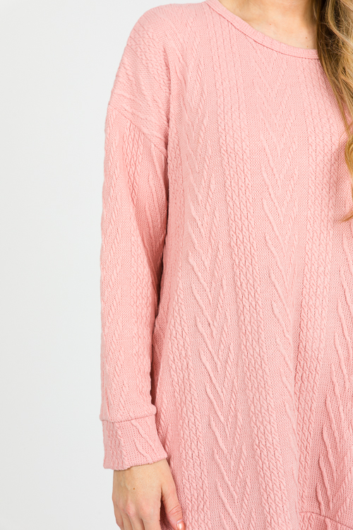Textured Side Pocket Tunic, Pink