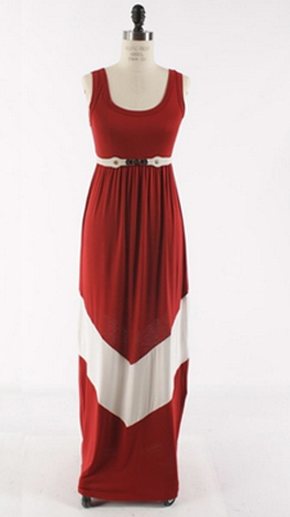 Chevron Stripe Maxi, Crimson