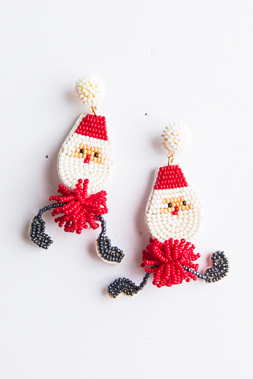 Santa Beaded Earring, Red