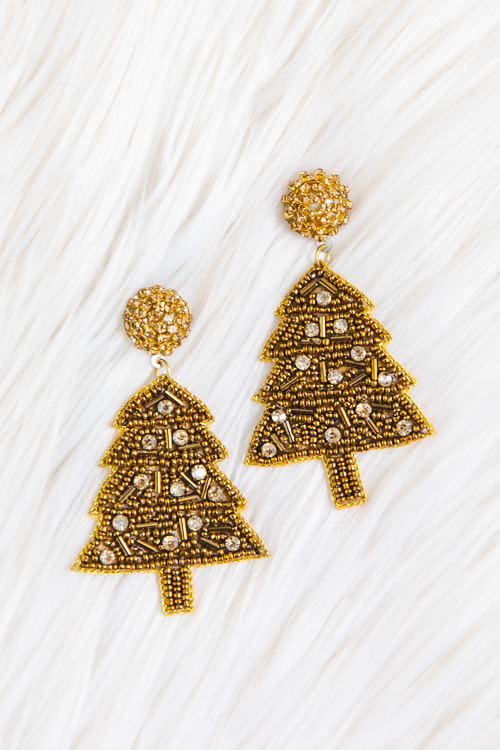 Christmas Tree Earring, Gold New Arrivals The Blue Door Boutique