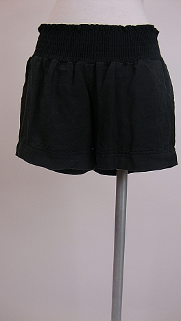 Smocked Linen Shorts, Black