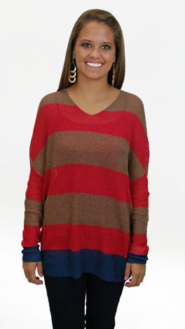 Slouchy Stripes Sweater, Red