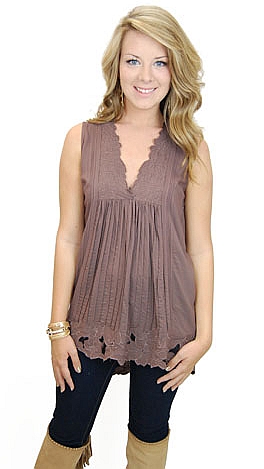 Bareless Boho Tank, Brown