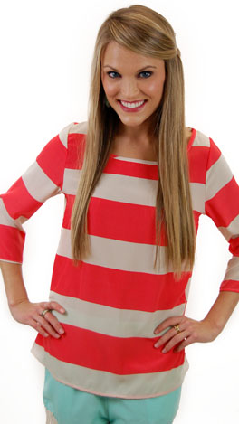 Savannah Stripes Top, Coral