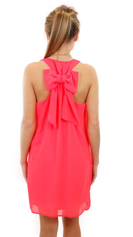 Neon Bow Dress, Coral