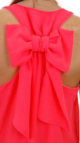 Neon Bow Dress, Coral