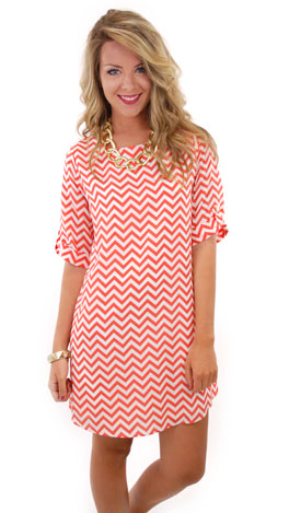 Laser Zag Dress, Orange - The Blue Door Boutique