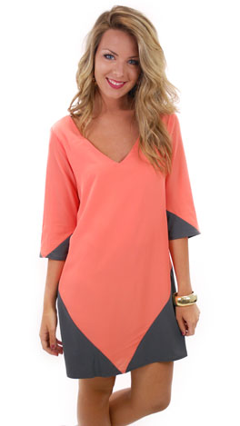 Tri-angle Again Dress, Coral - Dresses - The Blue Door Boutique