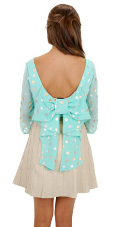 Judith March Bow Back Top, Metallic Dot Mint
