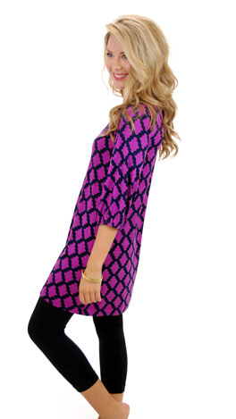 Basic Boatneck Tunic, Boysenberry Diamond