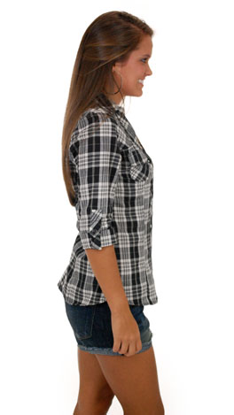 Gone Country Top, Black Plaid