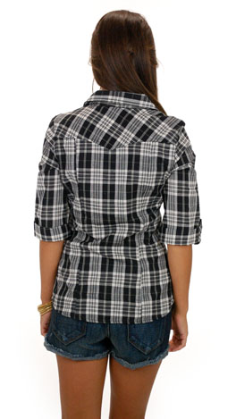 Gone Country Top, Black Plaid