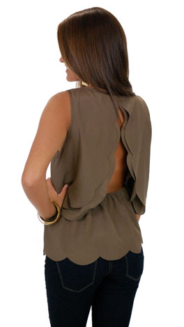 Scallop Back Tank, Olive
