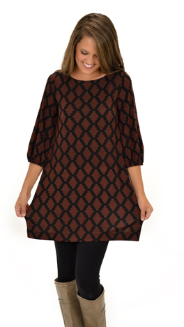 Basic Boatneck Tunic, Brown Diamond