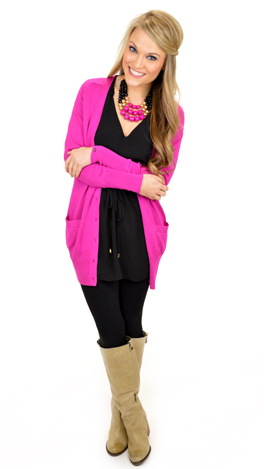 Hot Pink V-Neck Cardigan