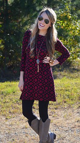 Basic Boatneck Tunic, Maroon Helix