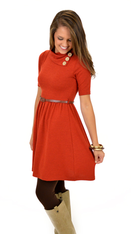 Push My Buttons Dress, Rust