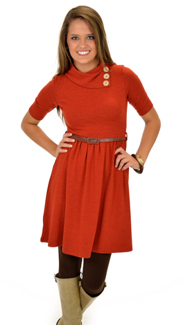 Push My Buttons Dress, Rust