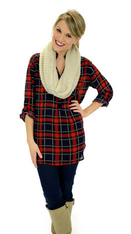 Plaid About You Top, Navy