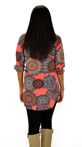 Hi Lo Print Blouse, Coral
