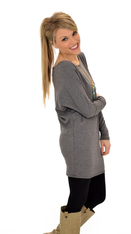Slanted Neckline Top, Charcoal
