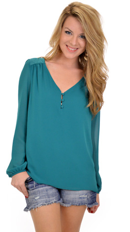 Quilted Yoke Blouse, Teal