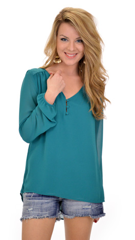 Quilted Yoke Blouse, Teal
